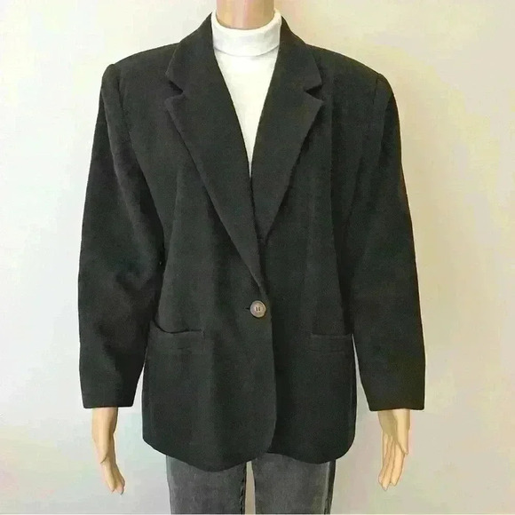 Vintage Oversized Minimalist  Black Wool Blended Blazer Suite Jacket - Picture 1 of 13